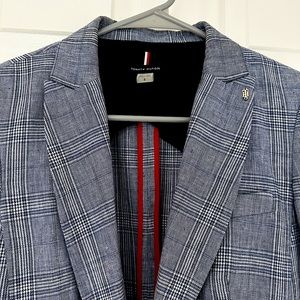 Tommy Hilfiger linen cotton jacket blazer in blue grey plaid. Size US 8